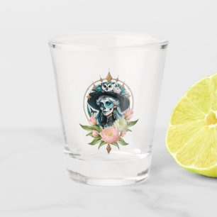 Verre A Shot Femme étonnante avec un maquillage crâne à sucre é