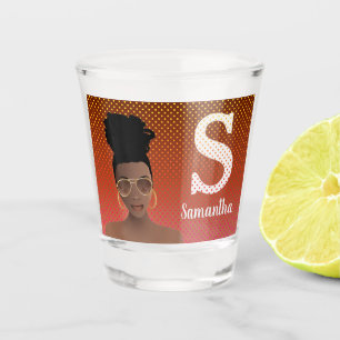 Verre A Shot Femme noire avec les tons et haut Pois Bun Magenta