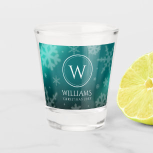Verre A Shot Festif Blue Foil Snowflakes Monogramme Nom