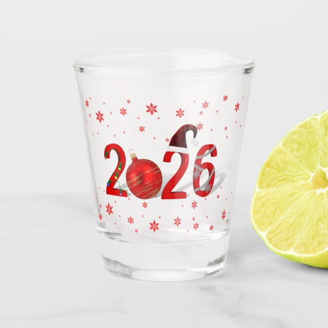Verre A Shot Festive Red Merry Christmas New Year 2026 (Devant)