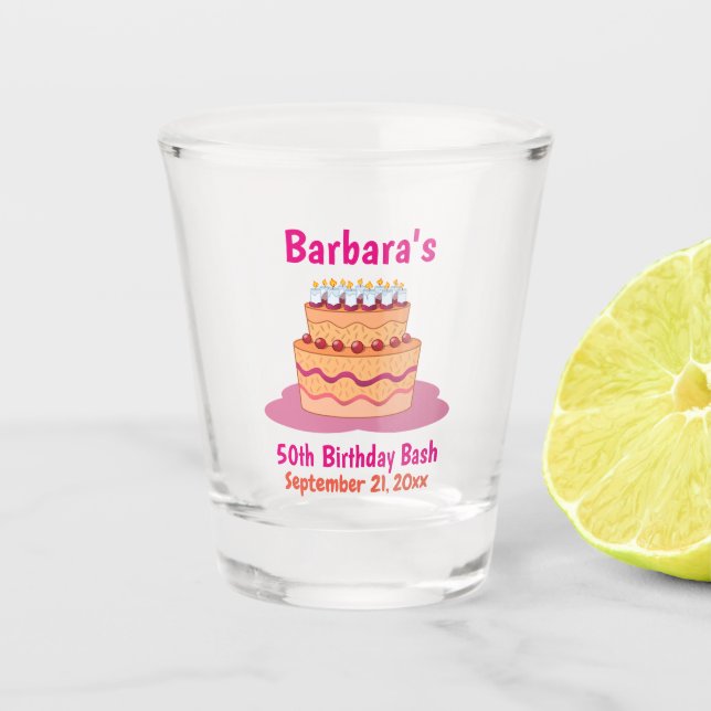 Verre A Shot Fête 50e Anniversaire Favor Pink Cake Custom (Devant)