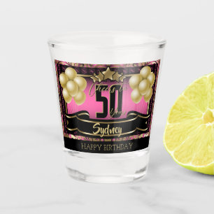 Verre A Shot Fête d'anniversaire joyeuse personnalisée - Rose