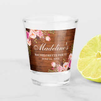 Verre A Shot Fête de Bachelorette en Bois Floral Rose