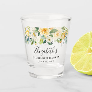 Verre A Shot Fête de Bachelorette Fleurie Aquarelle Jaune