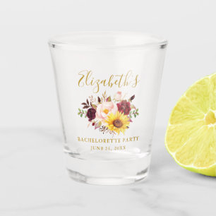 Verre A Shot Fête de Bachelorette Fleurie Mixte Aquarelle Or