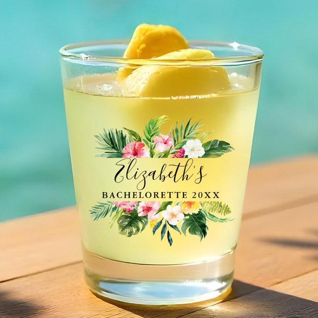 Verre A Shot Fête de Bachelorette Fleurie Tropicale à l'Aquarel (Customize to change text size or text style.)