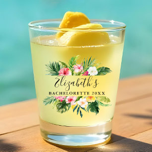 Verre A Shot Fête de Bachelorette Fleurie Tropicale Aquarelle