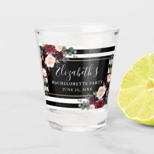 Verre A Shot Fête de Fiançailles Fleurie Burgundy Bleu Rayée