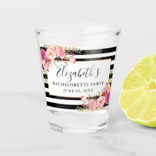 Verre A Shot Fête de Fiançailles Fleurie Rose à Rayures Aquarel