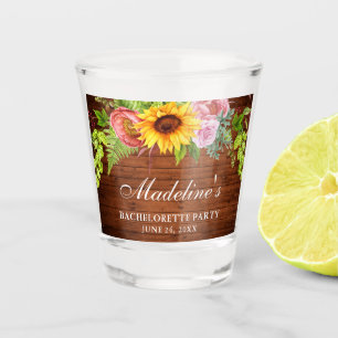 Verre A Shot Fête de Fiançailles Tournesol Floral Bois