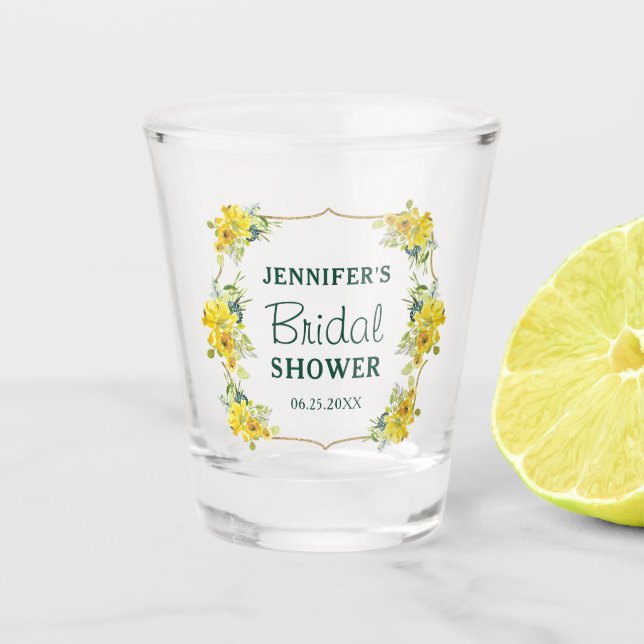Verre A Shot Fête de Mariage Florale Jaune en Fleurs Printanièr (Devant)