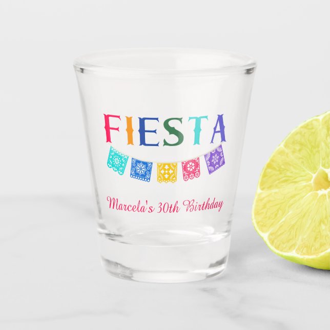 Verre A Shot Fête mexicaine colorée personnalisée Anniversaire (Devant)