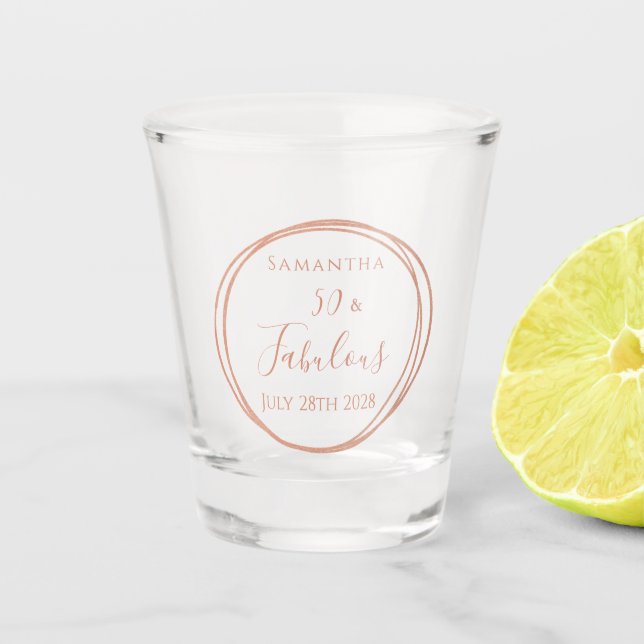 Verre A Shot Fête personnalisée minimale en or rose pour 50e an (Devant)