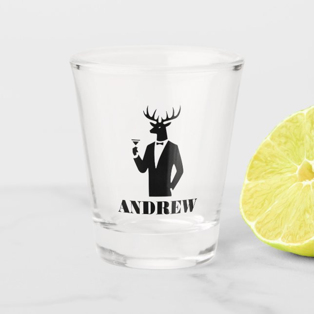 Verre A Shot Fête Stag moderne Black Bachelor's Night Name (Devant)