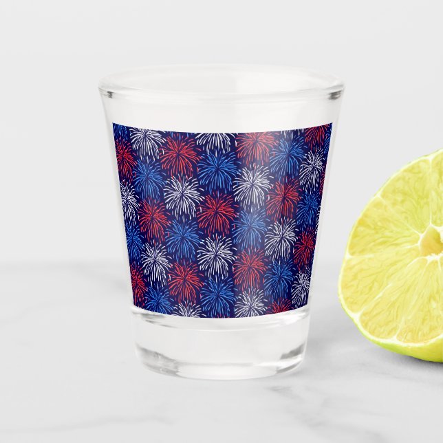 Verre A Shot Feu d'artifice patriotique (Devant)