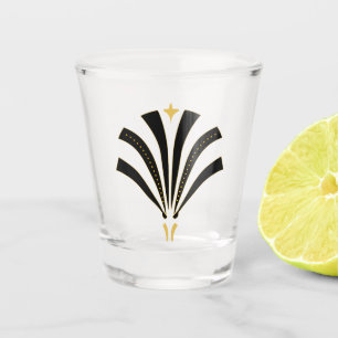Verre A Shot feuille vintage de Palmetto de noir d'art déco de