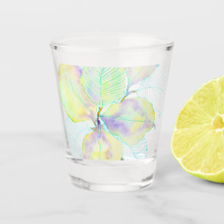 Verre A Shot Feuilles botaniques aquarelles jaune vert pastel