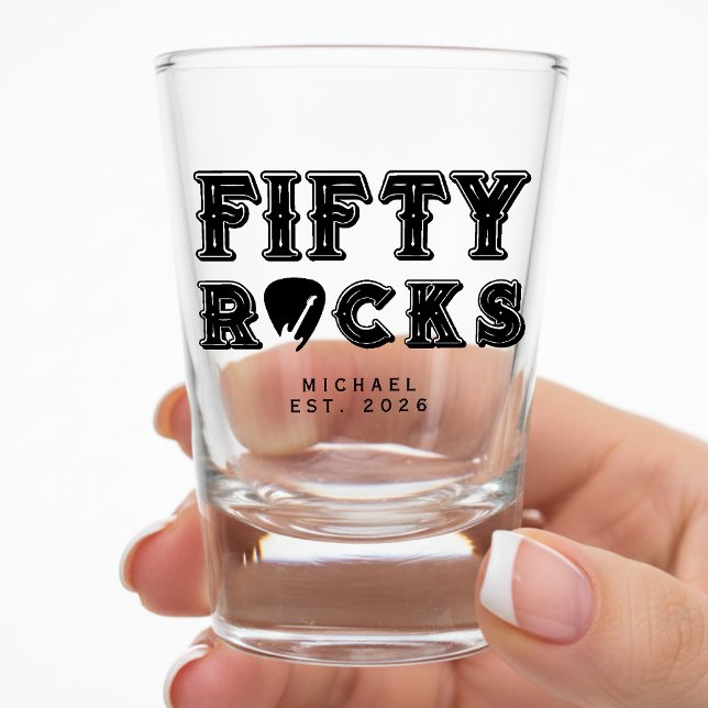 Verre A Shot Fifty Rocks Guitar Pick 50th Birthday Party (Créateur téléchargé)