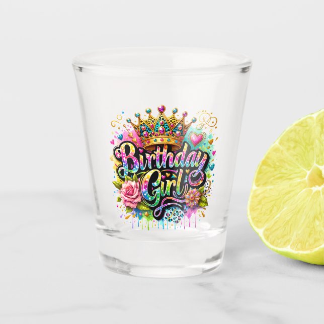 Verre A Shot Fille d'anniversaire royale colorée (Devant)