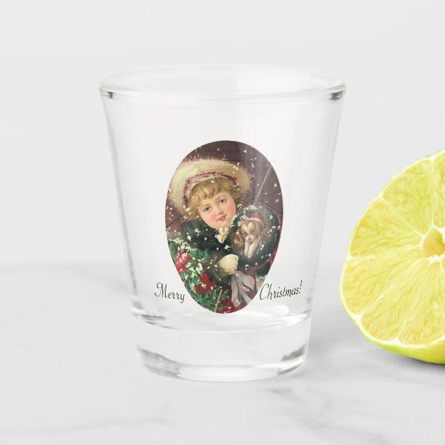 Verre A Shot Fille de Noël avec chiot (Devant)