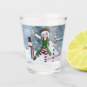 Verre A Shot Fille Toon de Noël dans une forêt d'hiver