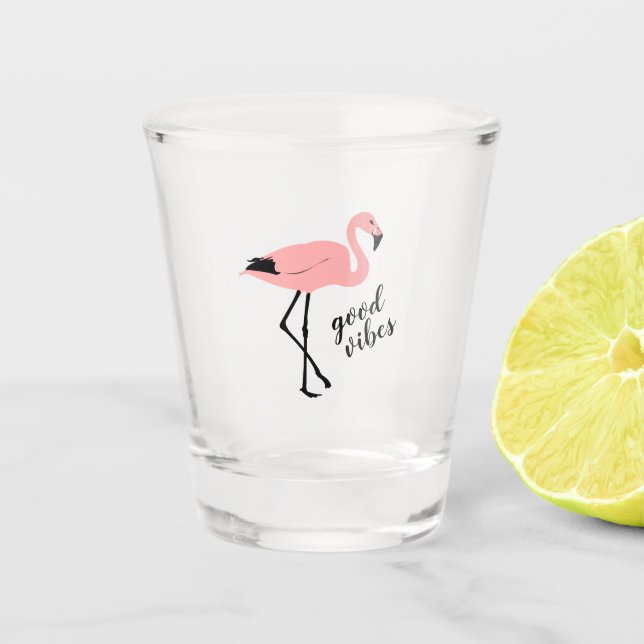 Verre A Shot Flamant rose Good Vibes Rose Noir Cute (Devant)