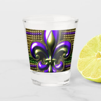 Verre A Shot Fleur de lis perlé Mardi Gras