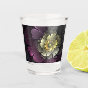 Verre A Shot Fleur fractale grise et pourpre moderne abstraite