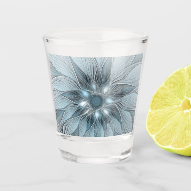 Verre A Shot Fleur joyeuse abstraite fleur bleue grise fractale (Devant)