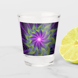 Verre A Shot Fleur verte violette Art abstrait fractal moderne