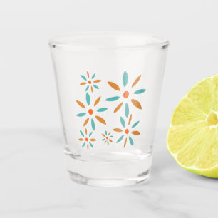 Verre A Shot Fleurs Abstraites Turquoise Et Orange Du Milieu Du