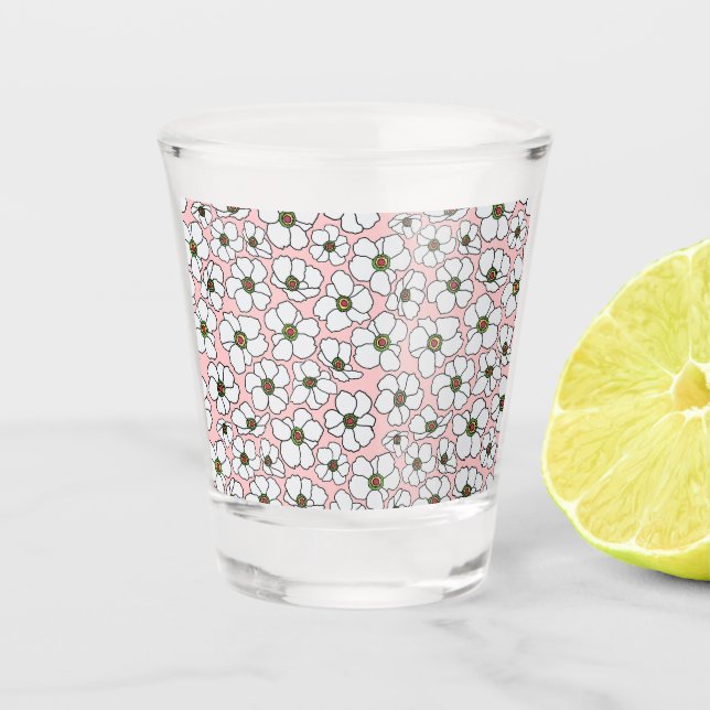 Verre A Shot Fleurs blanches et roses modernes  (Devant)