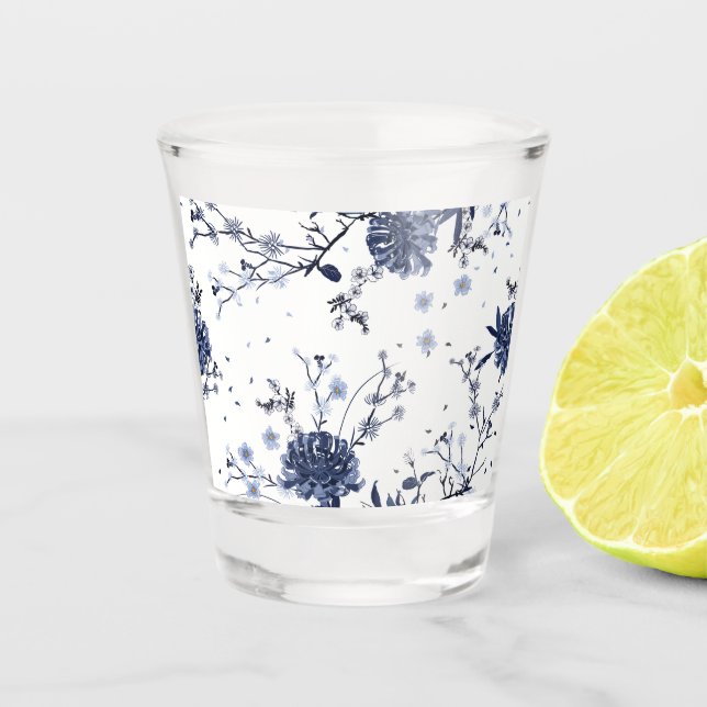 Verre A Shot Fleurs bleues (Devant)