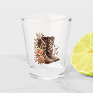 Verre A Shot Fleurs Country Western avec bottes de cowboy