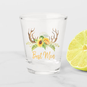 Verre A Shot Fleurs de soleil jaunes rustiques Verdure Antlers