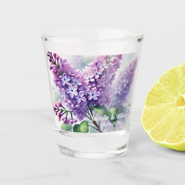 Verre A Shot Fleurs Lilac Aquarelle Mariage Floral (Devant)
