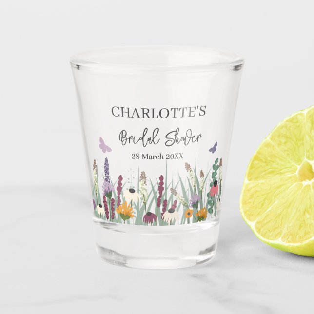 Verre A Shot Fleurs sauvages et papillons Fête des mariées (Devant)