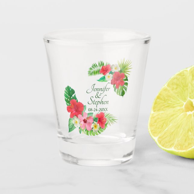 Verre A Shot Fleurs tropicales Aquarelle Feuille Mariage (Devant)