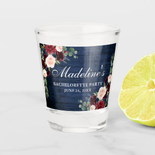 Verre A Shot Floral Burgundy Bachelorette en Bois Bleu