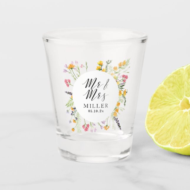 Verre A Shot Floral Mariage Mr & Mrs Monogram Shot Glass Favor (Devant)