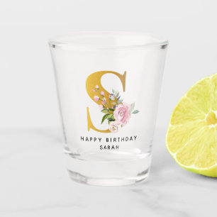 Verre A Shot Floral Monogramme S Anniversaire Nom Personnalisé