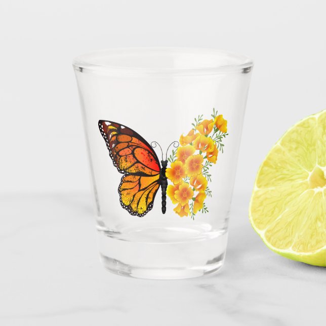 Verre A Shot Flower Butterfly with Yellow California Poppy (Devant)