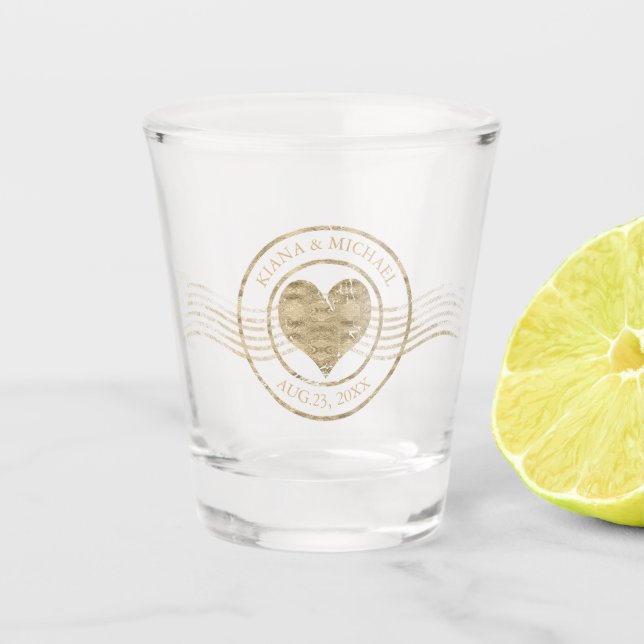 Verre A Shot Français Romance Heart Mariage Gold ID870 (Devant)