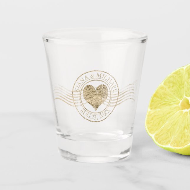 Verre A Shot Français Romance Heart Mariage Gold ID870 (Devant)