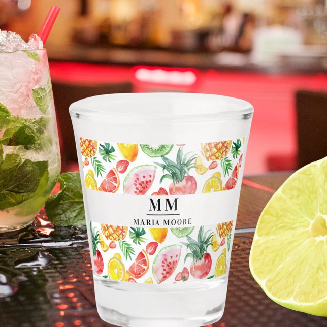 Verre A Shot Fruits ananas pastèques monogramme initiales nom (Créateur téléchargé)