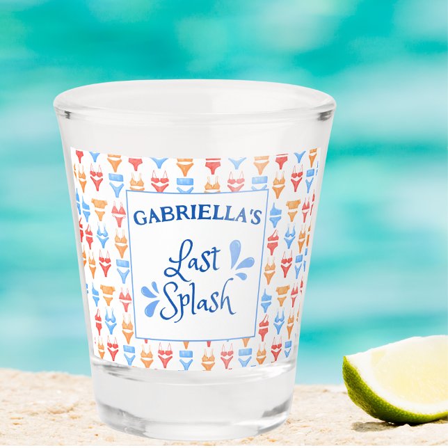 Verre A Shot Fun "Dernier Splash" Thème Bachelorette personnali (Custom Bachelorette Shot Glass - Last Splash Beach Party Favor - Fun and Festive Bikini Design!)