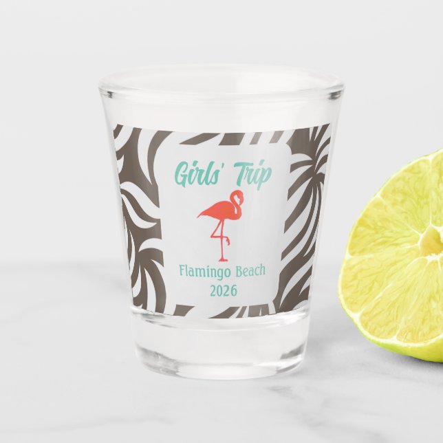 Verre A Shot Fun Girly Tropical Flamingo & Foliage Vacation (Devant)