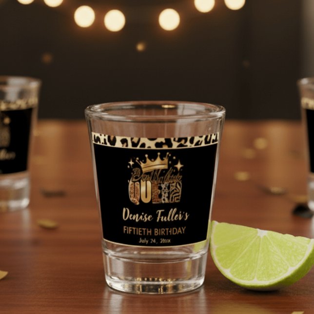 Verre A Shot Fun Leopard Birthday Queen Fifty Birthday (Créateur téléchargé)