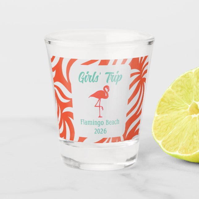 Verre A Shot Fun Papaya Tropical Flamingo & Foliage Vacation (Devant)