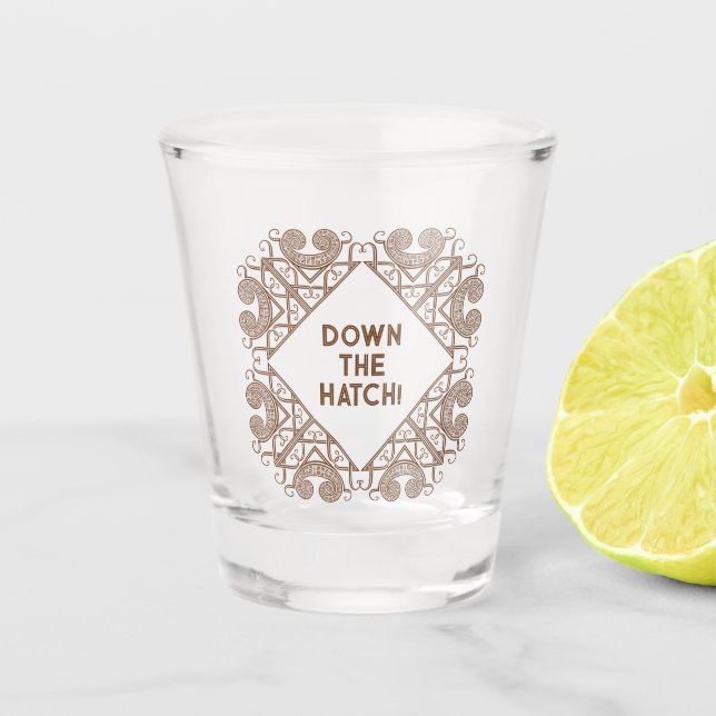 Verre A Shot Funny Down The Hatch! Add Text Celtic Border Art (Devant)